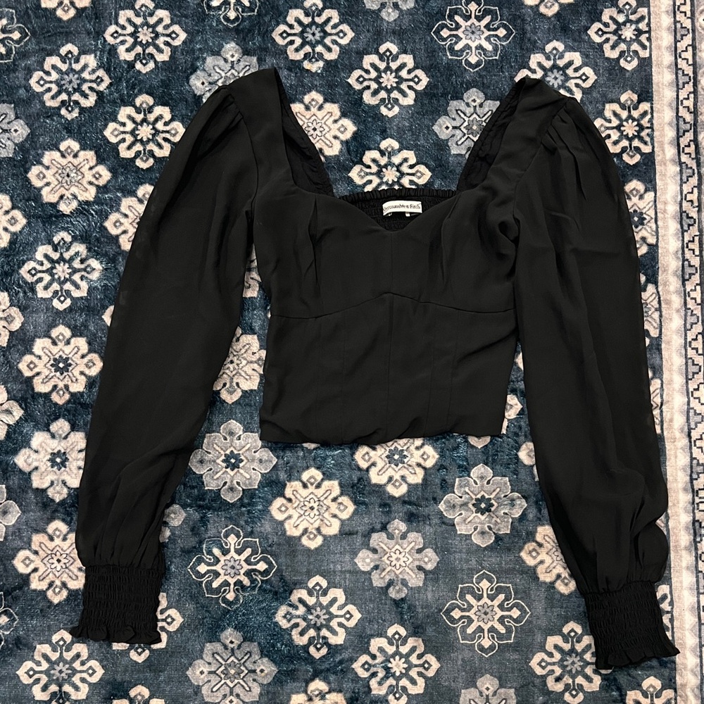 Abercrombie & Fitch Black Puff Sleeve Fitted Blouse